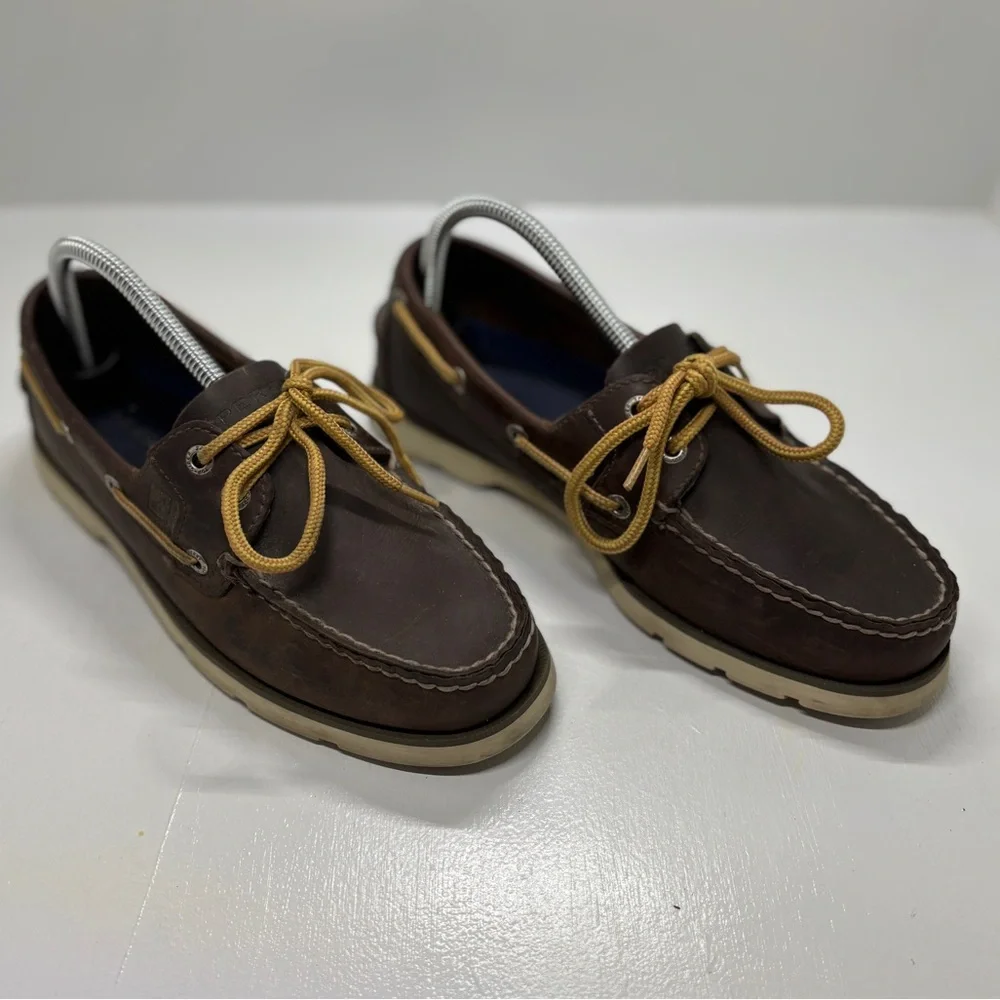Sperry Men’s Brown Leather Boat Shoes Size 7.5M Classic Moc Toe Deck Shoes